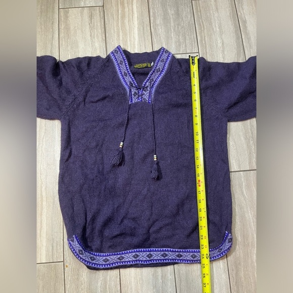 American South Side 100% Alpaca Tie-Front Sweater Purple Tribal Print Size Med - Picture 5 of 5
